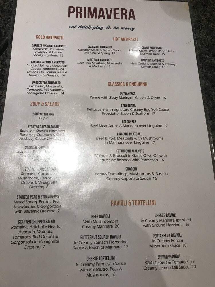 Pasta Primavera Cafe - San Ramon, CA menu_pic