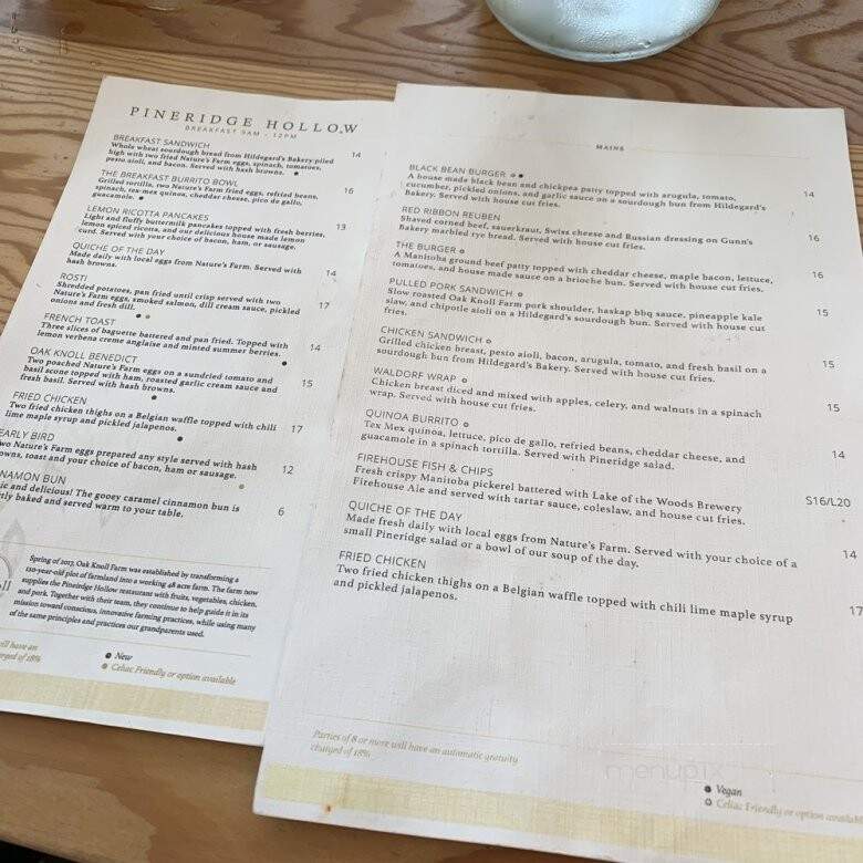 Pineridge Hollow - Oakbank, MB menu_pic
