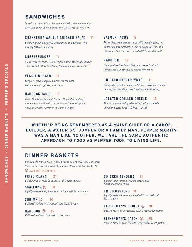 Pepper's Landing - Brunswick, ME menu_pic