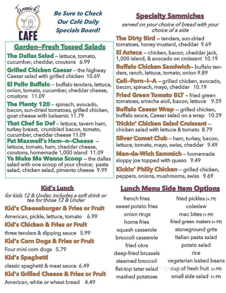 Frannick's Cafe - Dallas, GA menu_pic