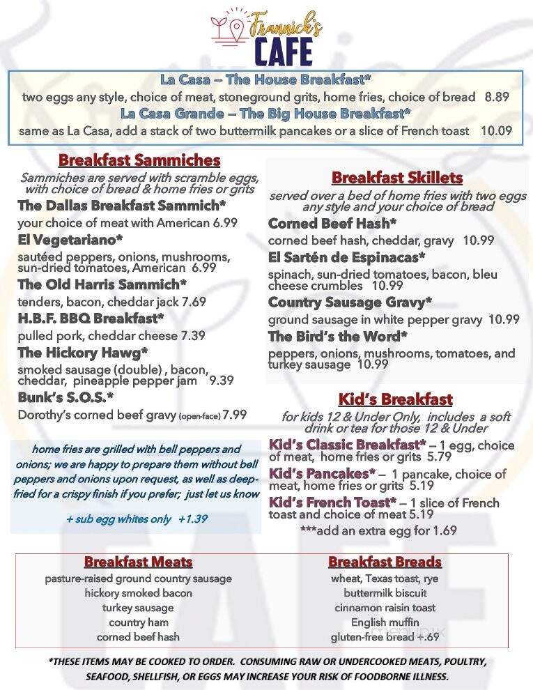 Frannick's Cafe - Dallas, GA menu_pic