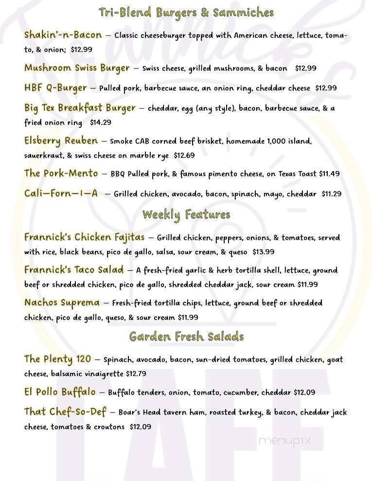 Frannick's Cafe - Dallas, GA menu_pic