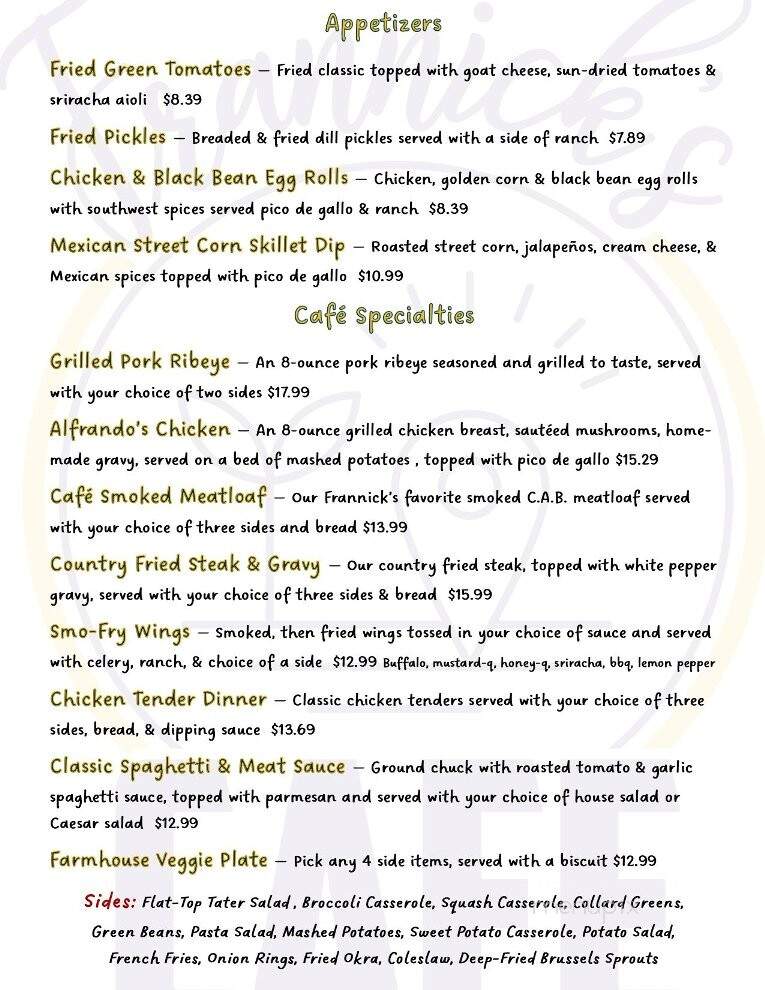 Frannick's Cafe - Dallas, GA menu_pic