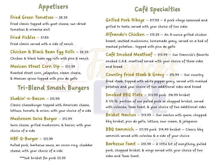Frannick's Cafe - Dallas, GA menu_pic