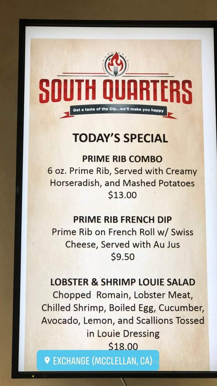 South Quarters - McClellan Park, CA menu_pic