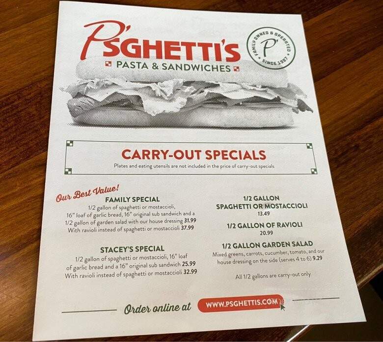 P'sghetti's - Valley Park, MO menu_pic