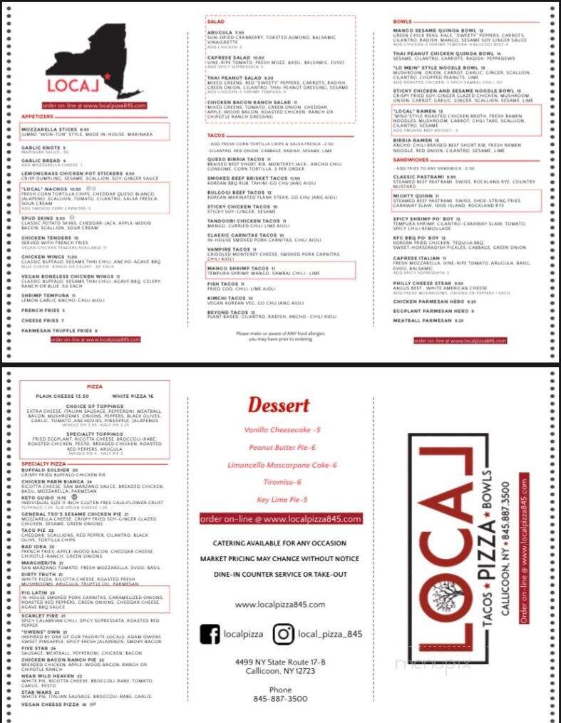 Local Pizza - Callicoon, NY menu_pic