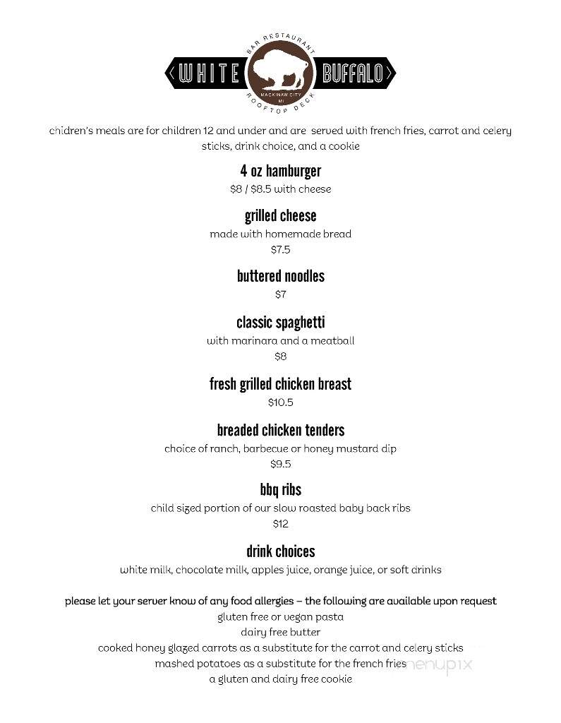 The White Buffalo Bar & Grille - Mackinaw City, MI menu_pic