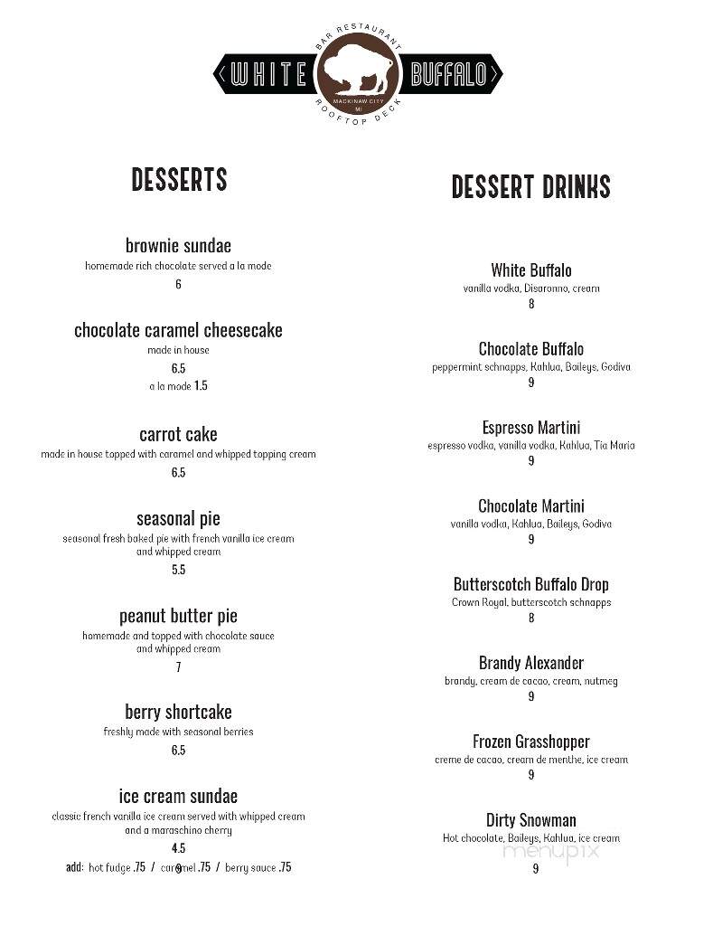 The White Buffalo Bar & Grille - Mackinaw City, MI menu_pic