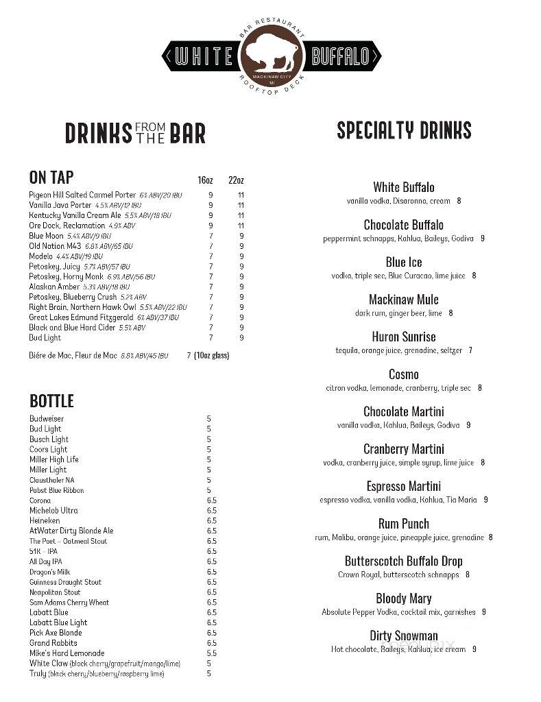 The White Buffalo Bar & Grille - Mackinaw City, MI menu_pic