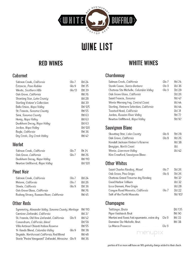 The White Buffalo Bar & Grille - Mackinaw City, MI menu_pic