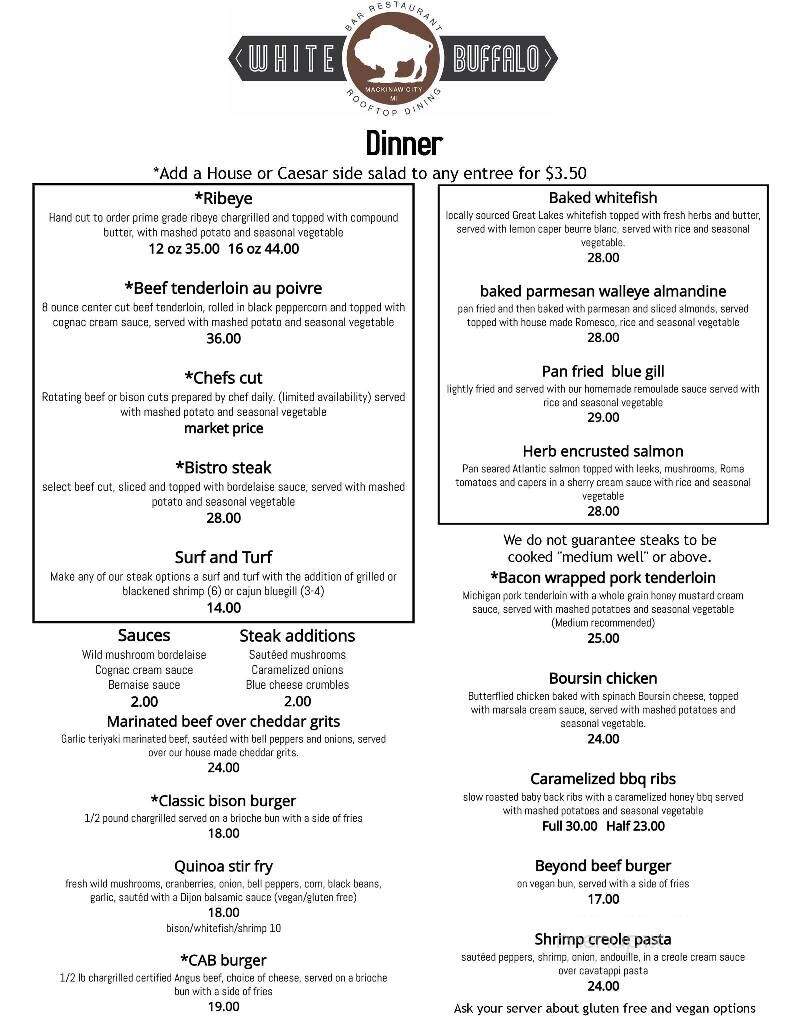 The White Buffalo Bar & Grille - Mackinaw City, MI menu_pic