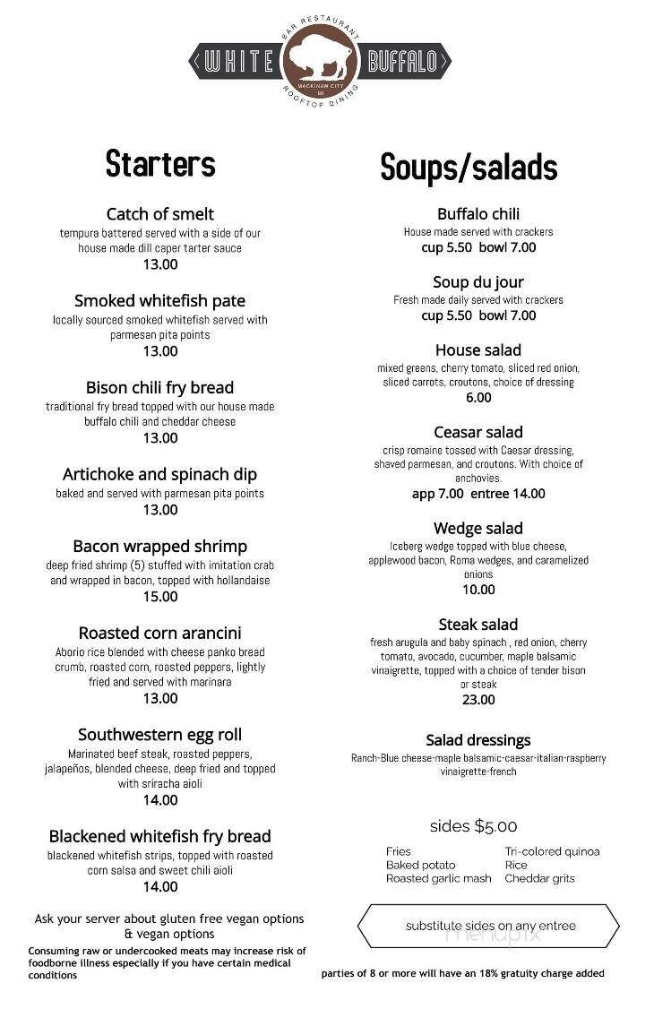 The White Buffalo Bar & Grille - Mackinaw City, MI menu_pic