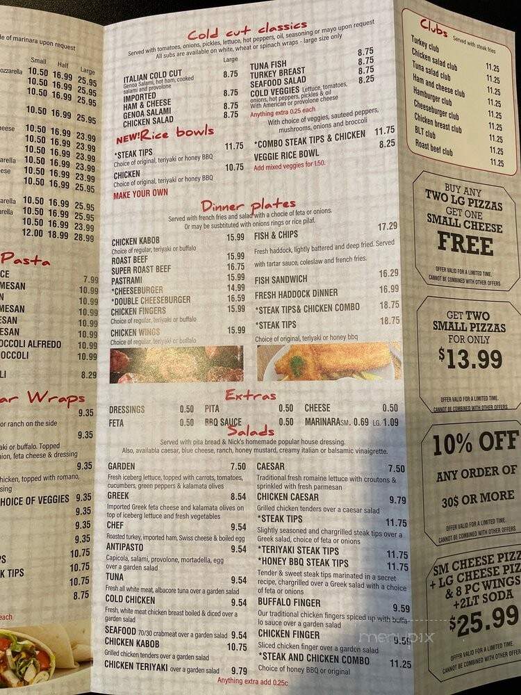Nick's Pizza Roast Beef & Subs - Woburn, MA menu_pic