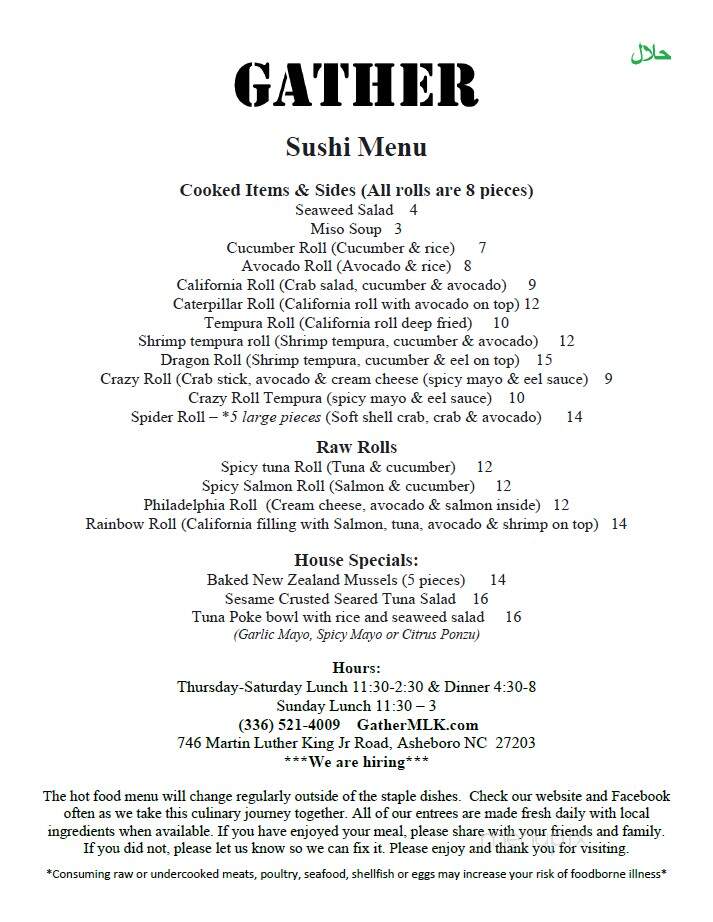 Gather - Asheboro, NC menu_pic