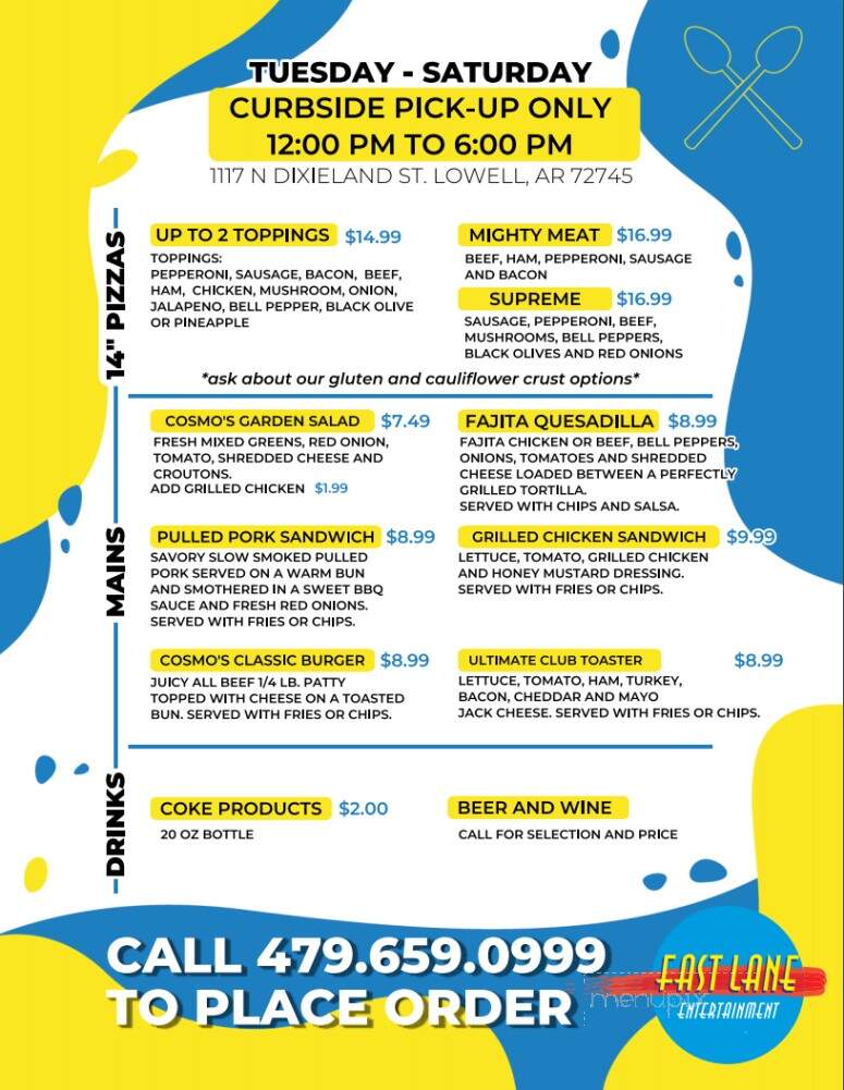 Fast Lane Entertainment - Lowell, AR menu_pic