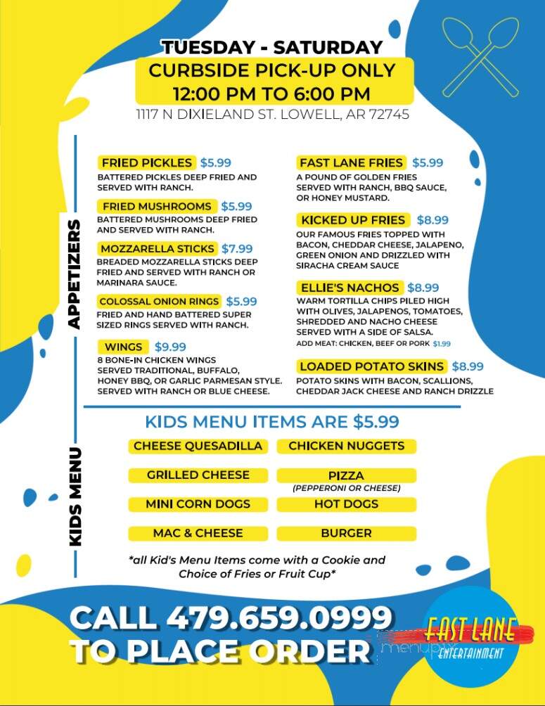 Fast Lane Entertainment - Lowell, AR menu_pic