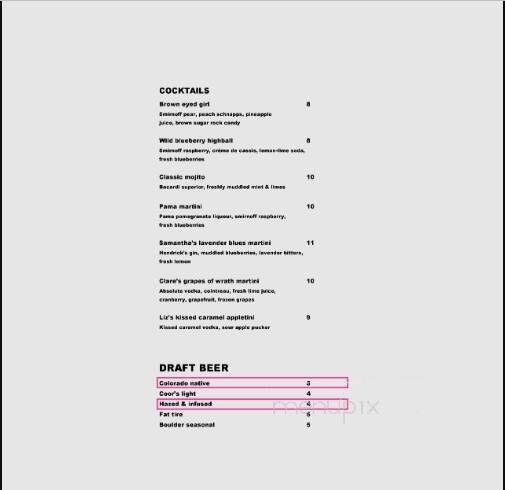 Wxyz Bar @ Aloft Hotel Broomfield - Broomfield, CO menu_pic