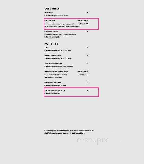 Wxyz Bar @ Aloft Hotel Broomfield - Broomfield, CO menu_pic