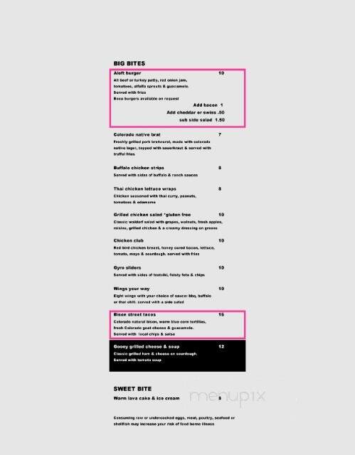 Wxyz Bar @ Aloft Hotel Broomfield - Broomfield, CO menu_pic