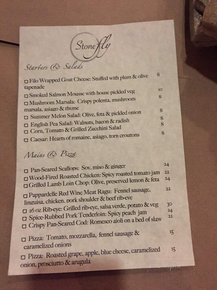 Stonefly - Markleeville, CA menu_pic