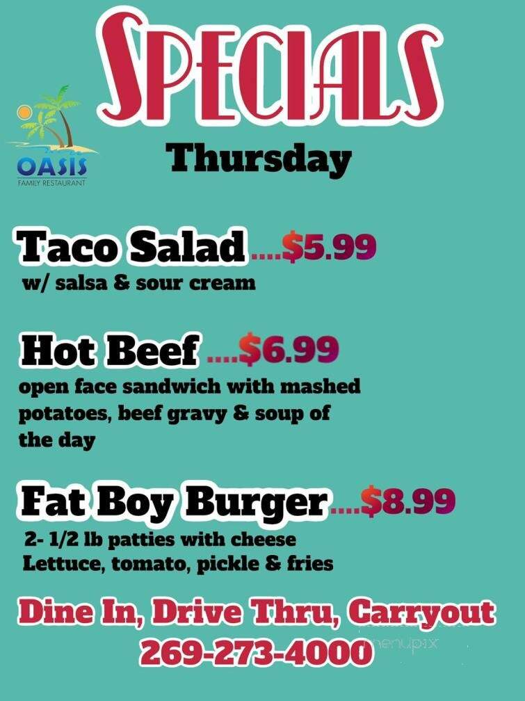 Oasis Restaurant - Three Rivers, MI menu_pic