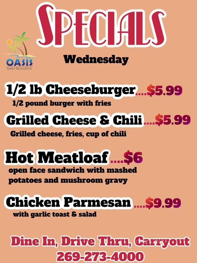 Oasis Restaurant - Three Rivers, MI menu_pic