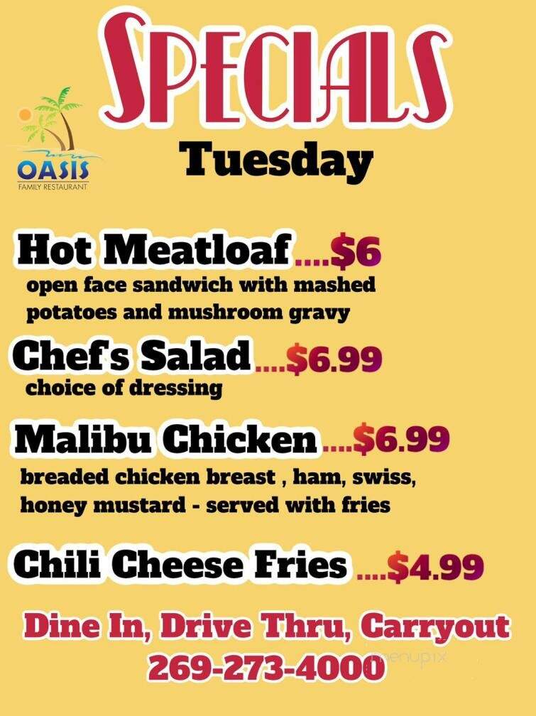 Oasis Restaurant - Three Rivers, MI menu_pic