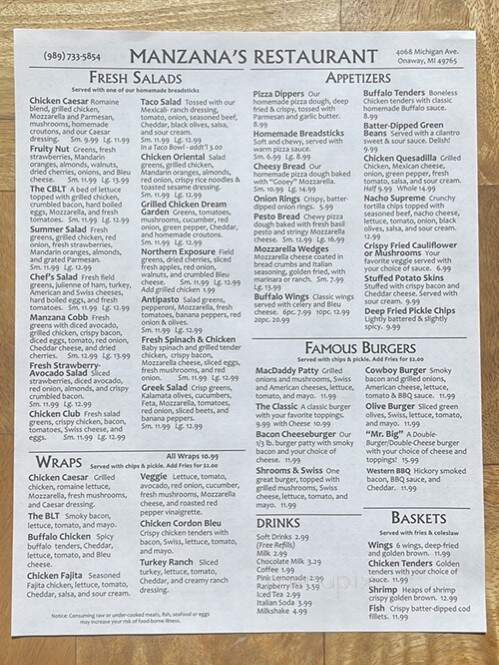 Manzanas Deli - Onaway, MI menu_pic