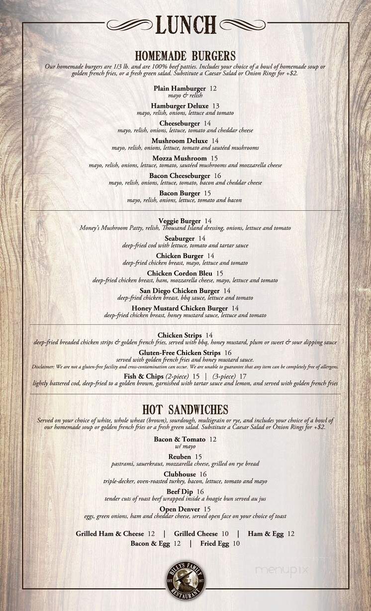 Billy's Family Restaurant - Princeton, BC menu_pic