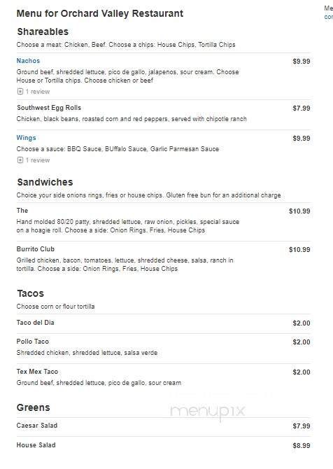 Orchard Valley Restaurant - Aurora, IL menu_pic