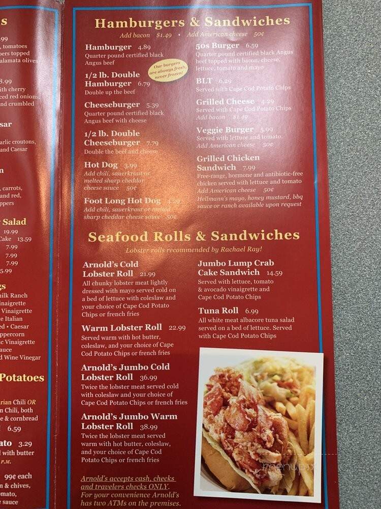 Arnold's Restaurant - Eastham, MA menu_pic