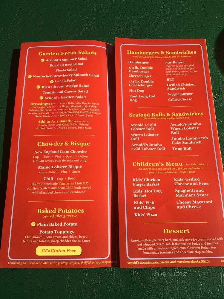 Arnold's Restaurant - Eastham, MA menu_pic