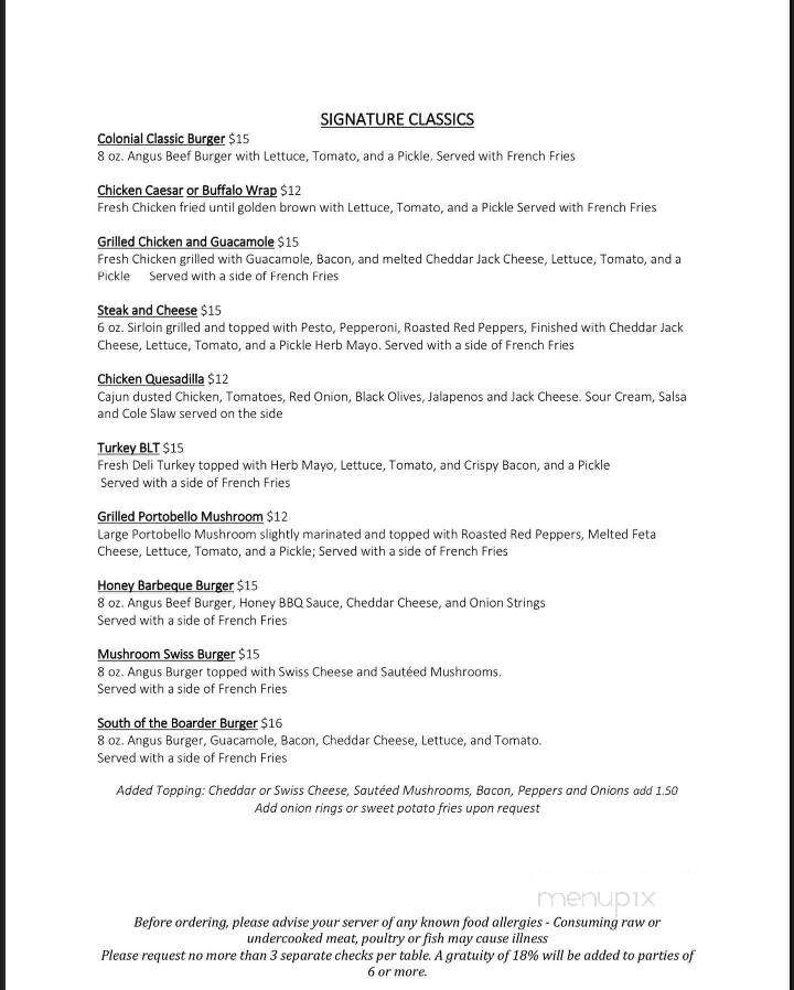 Colonial Hotel - Gardner, MA menu_pic