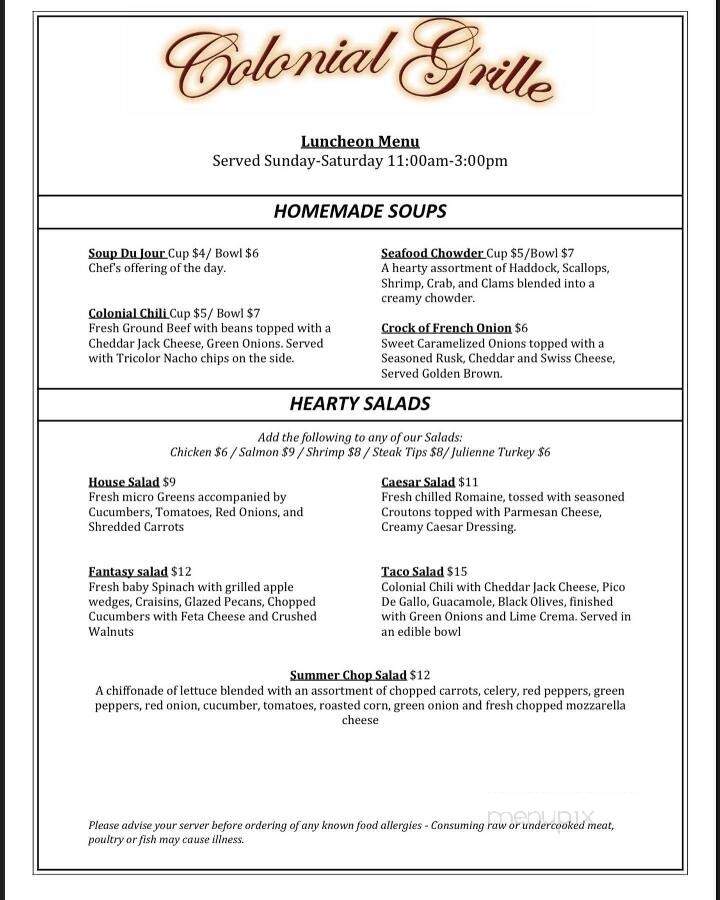 Colonial Hotel - Gardner, MA menu_pic