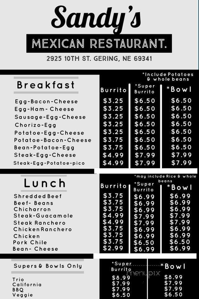 Sandy's Burritos - Gering, NE menu_pic