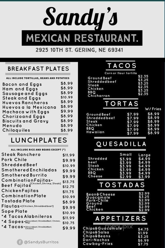 Sandy's Burritos - Gering, NE menu_pic