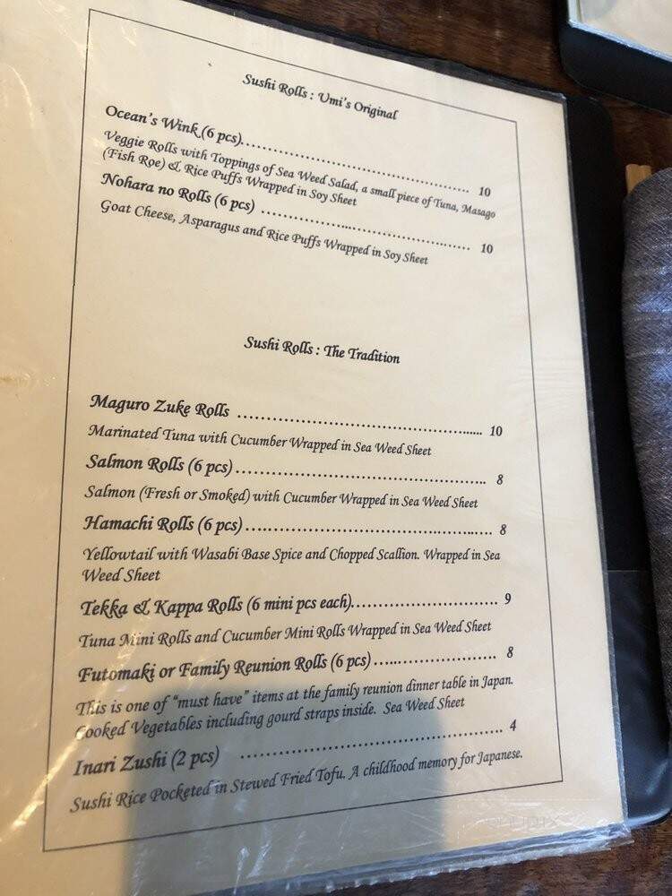 Umi Japanese Restaurant - Hickory, NC menu_pic