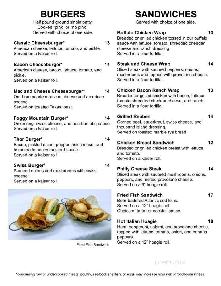 Foggy Mountain Lodge - Stahlstown, PA menu_pic
