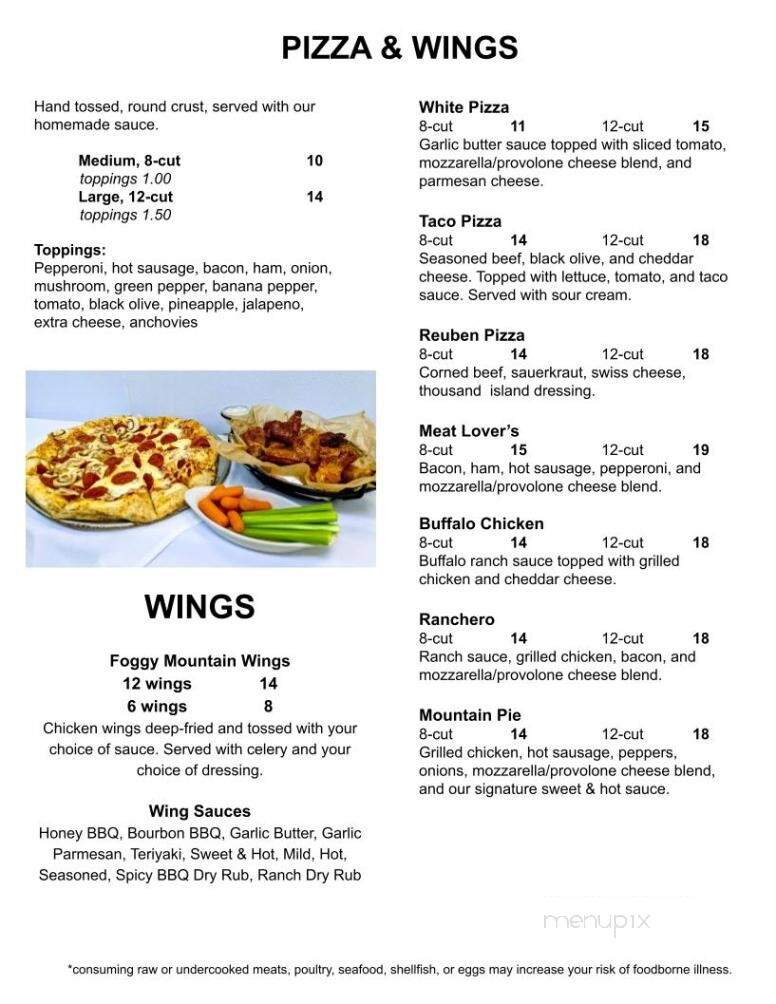 Foggy Mountain Lodge - Stahlstown, PA menu_pic