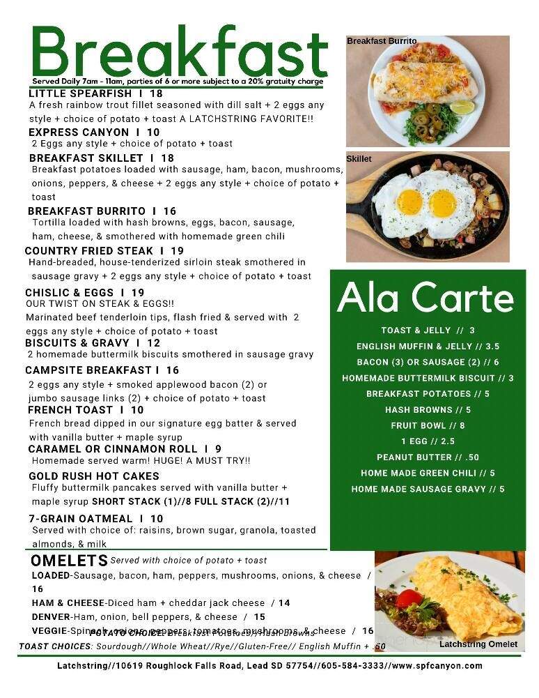Latchstring Restaurant - Spearfish, SD menu_pic