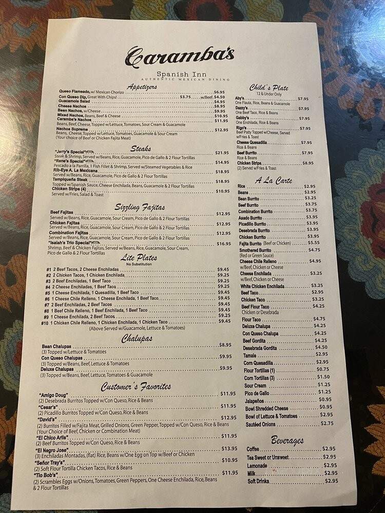 Carambas Spanish Inn - Midland, TX menu_pic