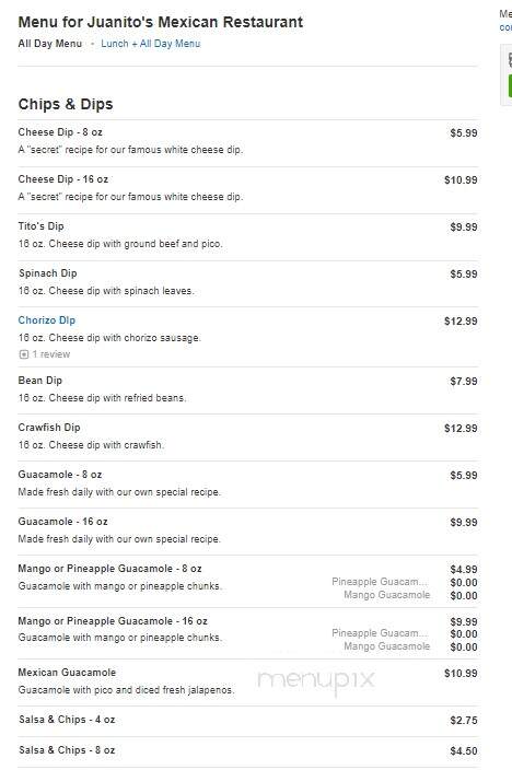 Juanito's Mexican Restaurant - Bastrop, LA menu_pic