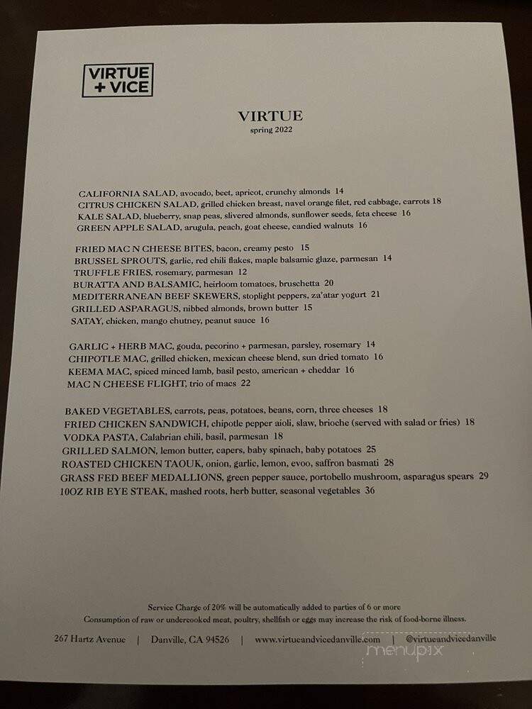 Virtue + Vice - Danville, CA menu_pic