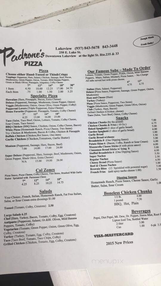 Padrones Pizza - Lakeview, OH menu_pic