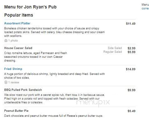 Jon Ryan's Pub - Tewksbury, MA menu_pic