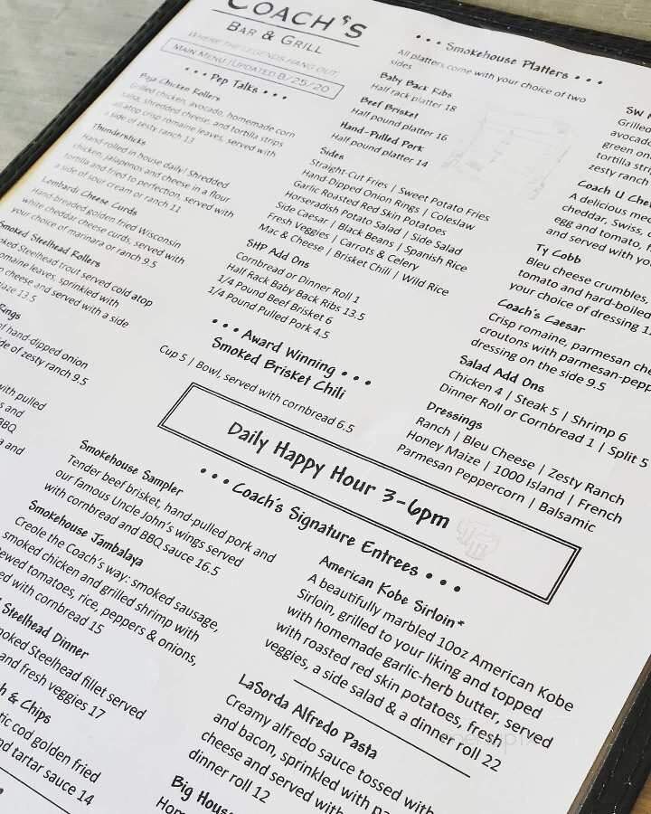 Coach's Bar Grill - Stevensville, MI menu_pic