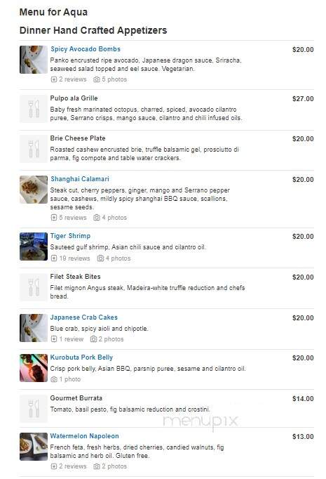 Aqua Restaurant - Plymouth, MI menu_pic