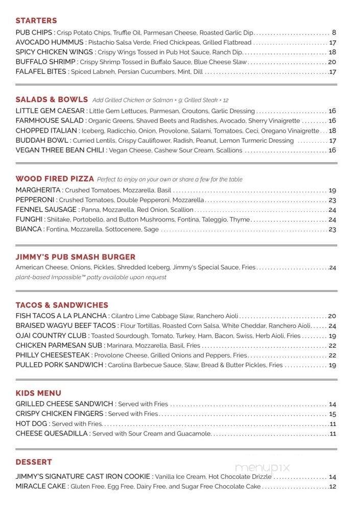 Jimmy's Pub - Ojai, CA menu_pic