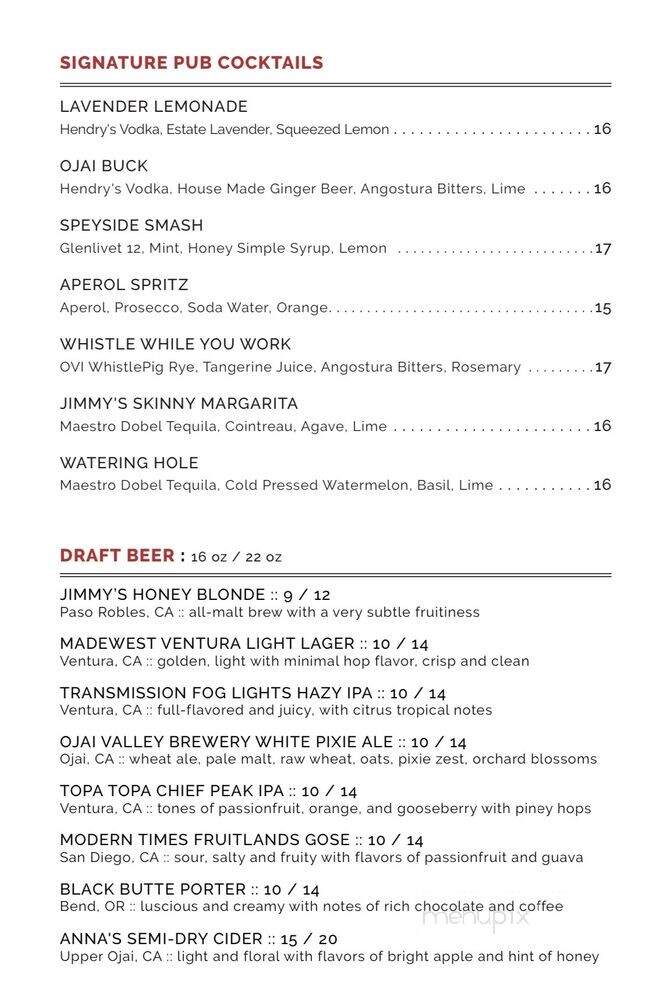 Jimmy's Pub - Ojai, CA menu_pic